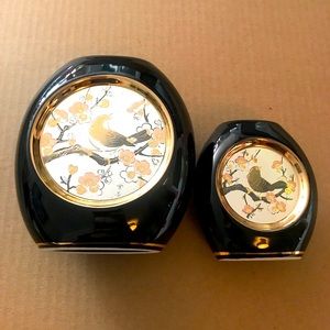 Vintage Art of Chokin 24kt Gold Edged Made in Japan Set of 2 Hummingbird Vases